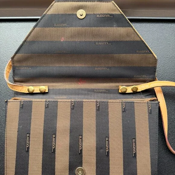 Fendi Pequin Striped Vintage Shoulder Bag Brown & Black | Made in Italy - Picture 15 of 16